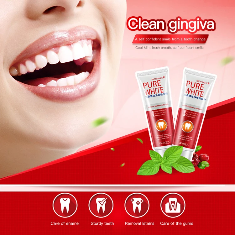 3pcs BIOAQUA Herbal Fresh Cranberry Toothpaste Pure White Tooth Paste Bleaching Remove Yellow
