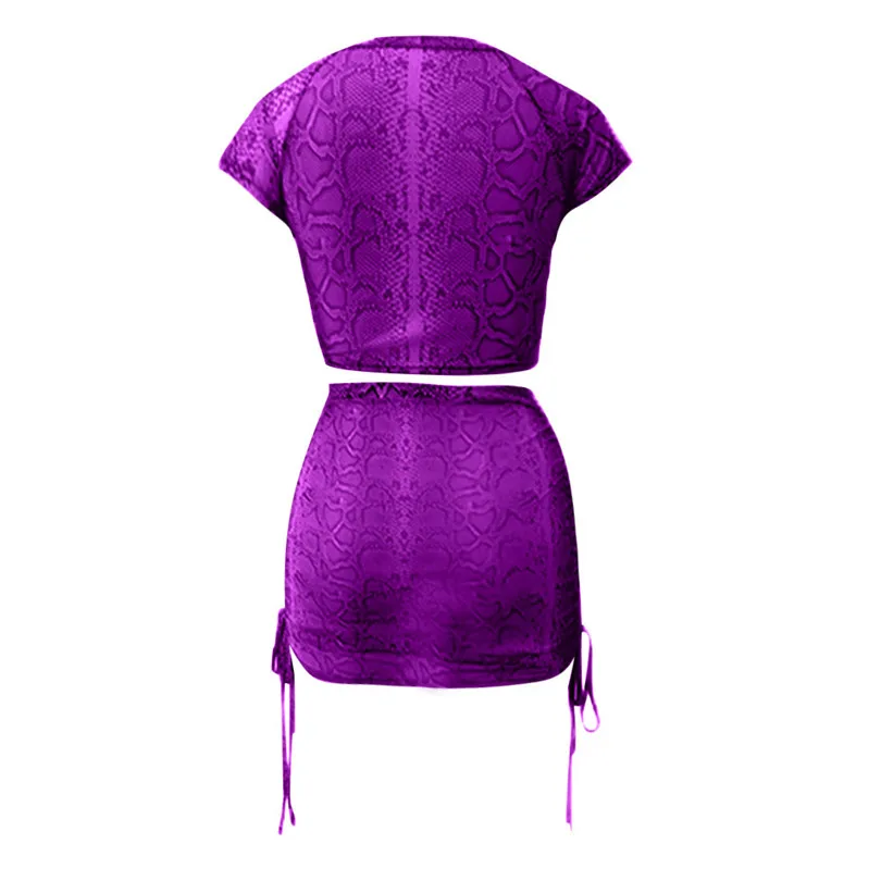 Snakeskin Print Two Piece Set Bandage 2 Piece Set Women Sexy Crop Top and Mini Skirt Suit Clothes Conjuntos De Mujer 40MAY2429