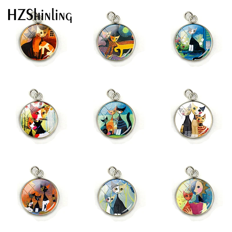 

2019 14mm And 20mm Glass Pendant Charm Cats Wonderland Cats Jewelry Girls Glass Cabochon Gift