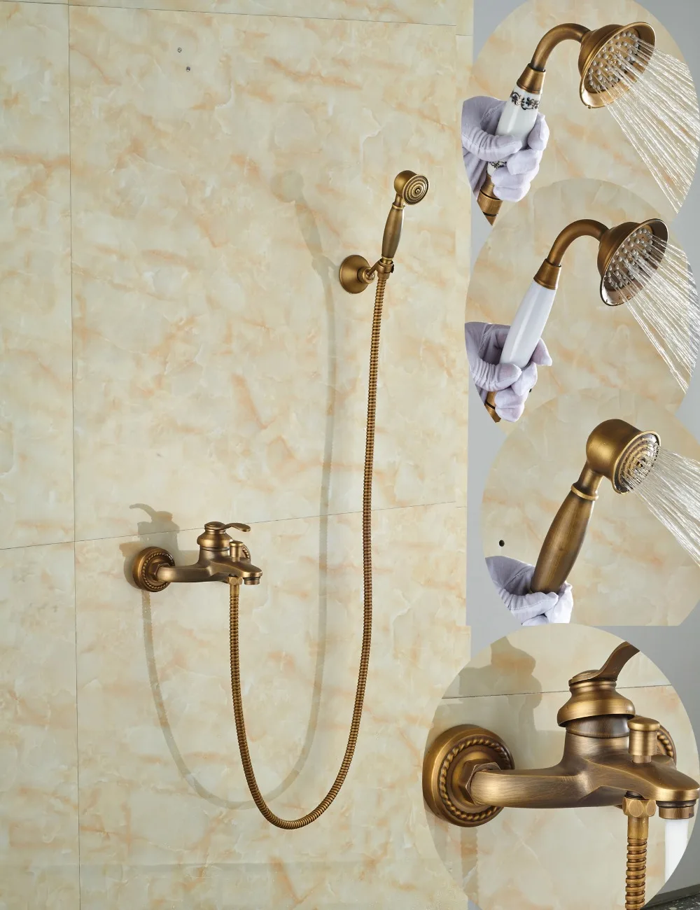 Wholesale And Retail Ceramic Style Antique Brass Bathroom Tub Faucet Single Handle W/ Hand