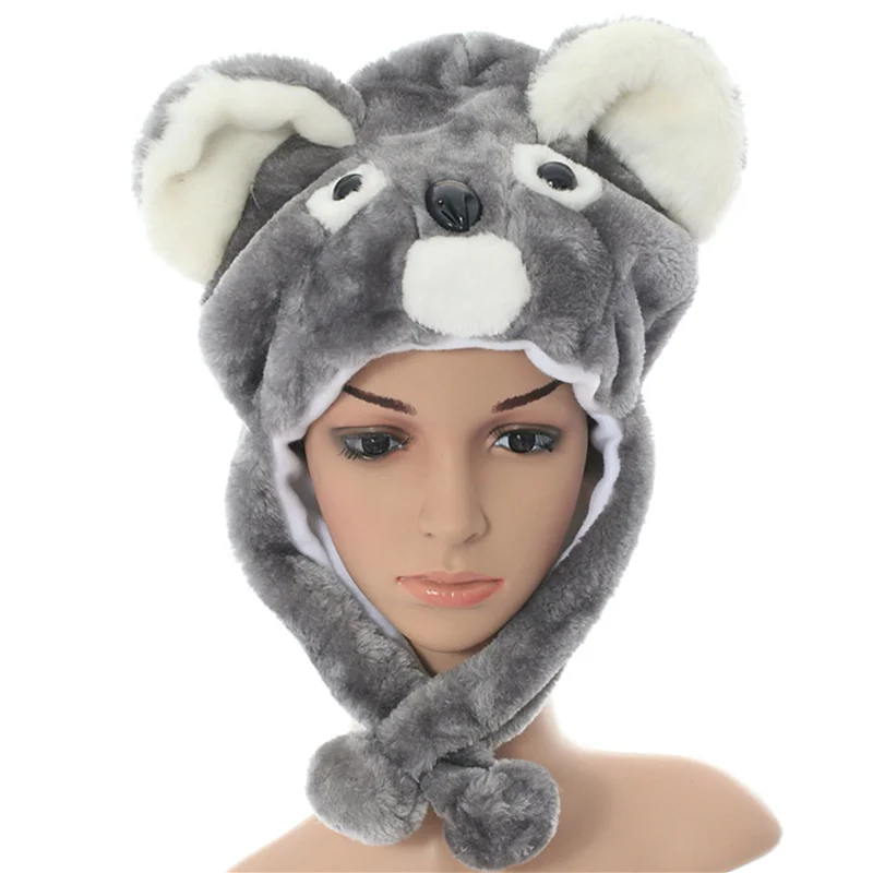 DOUBCHOW Cute Plush Earflap Gray Koala Animal Hats for Adults Womens Mens Teenagers Kids Boys Girls Winter Warm Beanie Cap - Цвет: Gray Koala