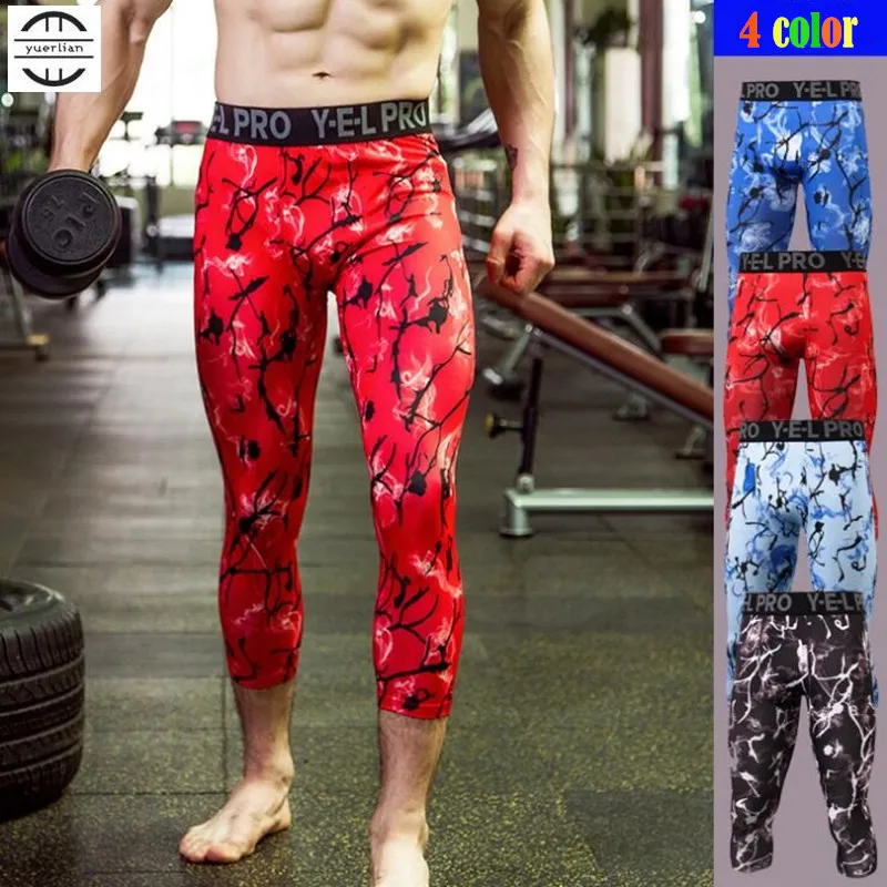 Men Pro Fitness Tight Fitting Calf Length Pants,High Elastic Breathing