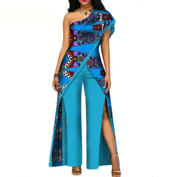 

2019 Pants Suit African Women Sexy Dashiki Top Tshirt+Split Pants National Style Quality African 2pcs Clothing Sets For Women