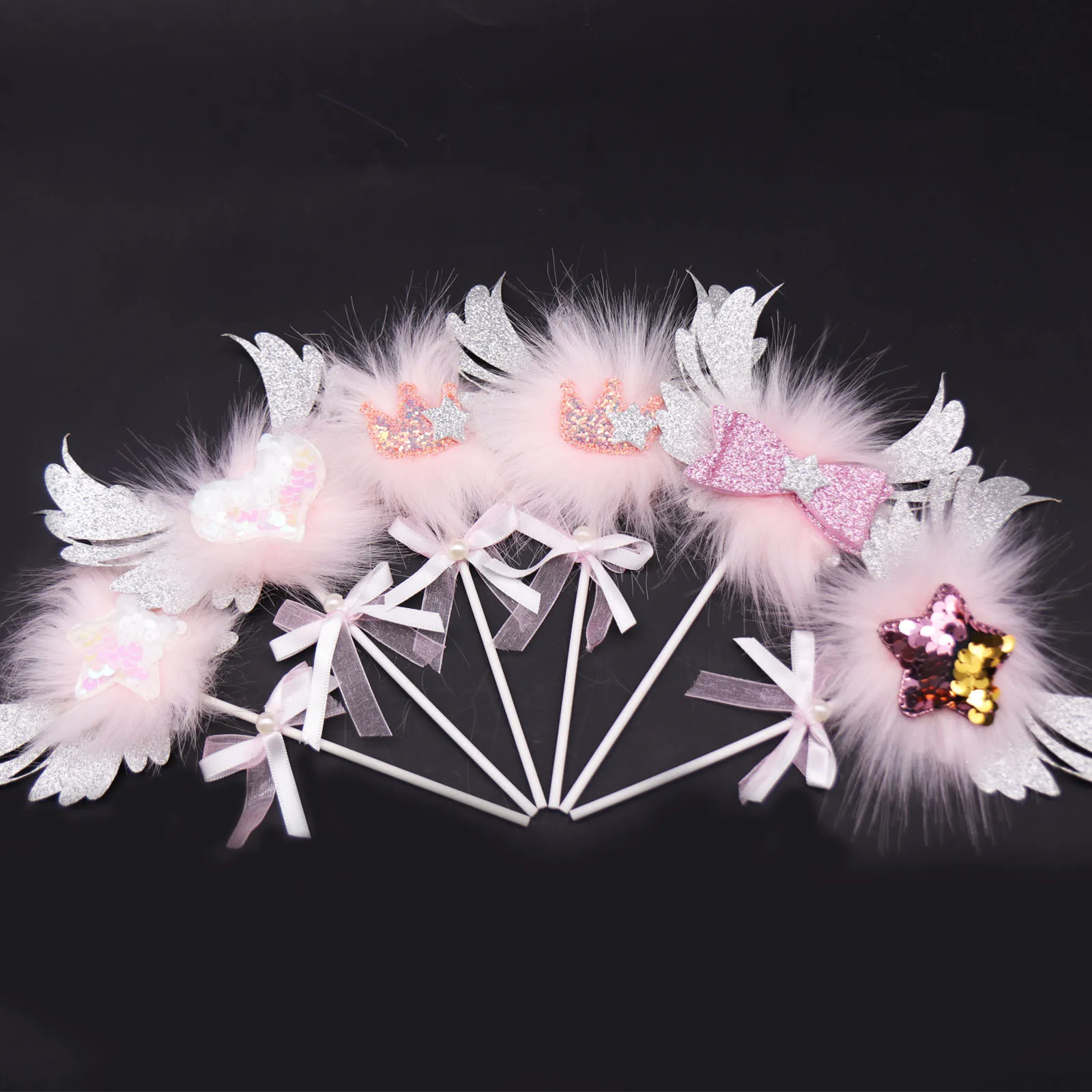 

Creative Baking Cake Decoration Glitter Silver Angel Bowknot Hair Ball Inserts Brand Cake Topper Sequin Love Party Decoration