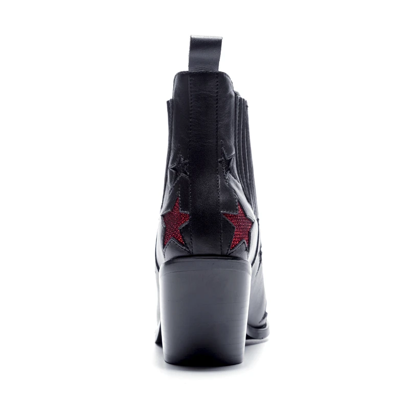 Corto Chelsea Slip Negro Botas Patchwork Real Tacón Stylesowner Estrella ~ 34 Rojo Grueso Tobillo De 40eu Mujer En Cuero q7wFngP