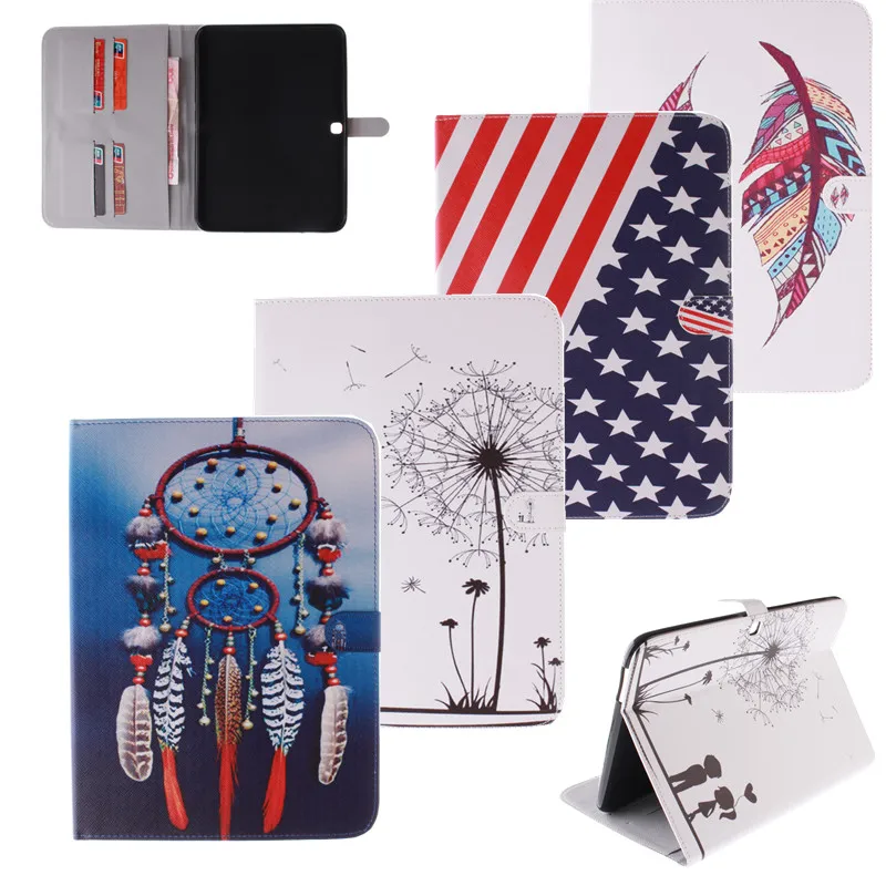 For Samsung T530 Tablet Case fashion 10 feather Pattern PU Leather Cover for Galaxy tab 4 10.1 inch T531 T535 | Компьютеры и офис