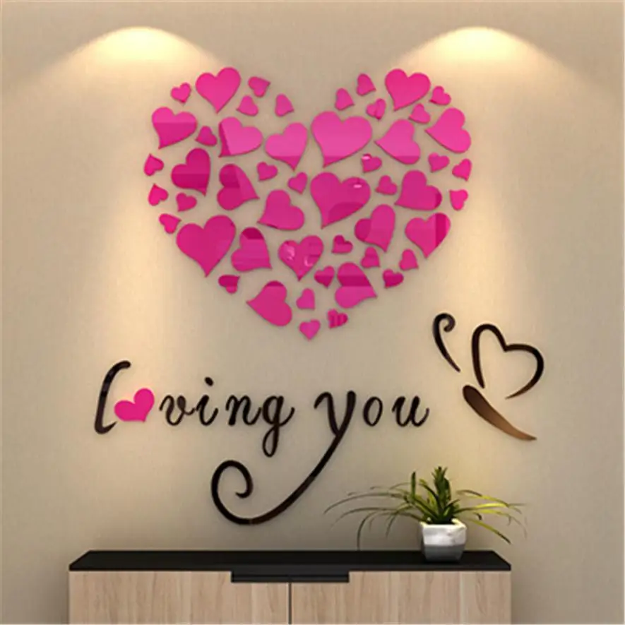 Романтичный DIY Арт 3D акриловый стикер на стену в форме сердца Спальня Гостиная свадебное украшение стикер на стену s muraux обои D30M25