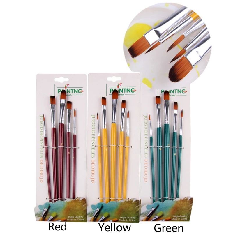 Goedkoop 5 stks set Nylon Haar Houten Handvat Borstel Verf Set Gouache Aquarel Olie Tekening Schilderij Borstel Kunst Levert
