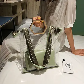 

Advanced Ocean Transparent Bag Girl 2019 New Korean Version Women's Silk Scarf Tooth Bag Popular Women's Bag Single Shoulder Bag