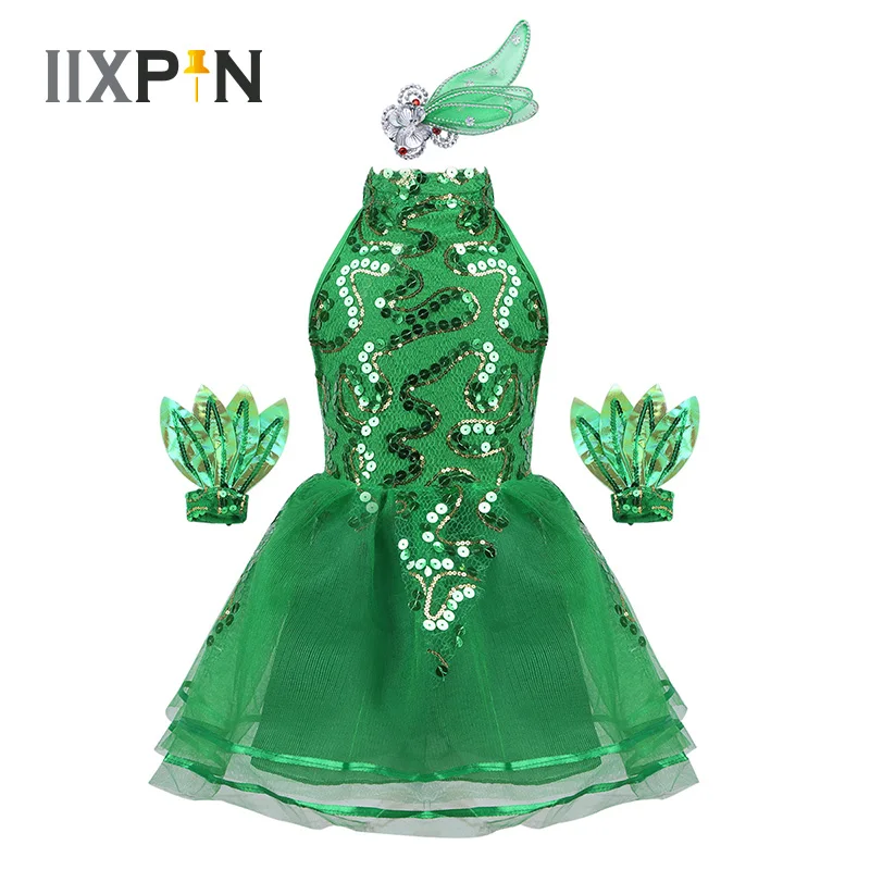 IIXPIN/детское балетное платье для девочек, костюмы для джазовых танцев, без рукавов, с имитацией шеи, блестящее Сетчатое платье с блестками