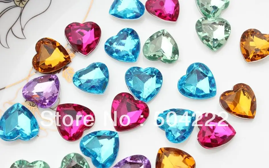 

16mm 100pcs Colorful Acrylic Shiny Heart Gems Mixed Colors