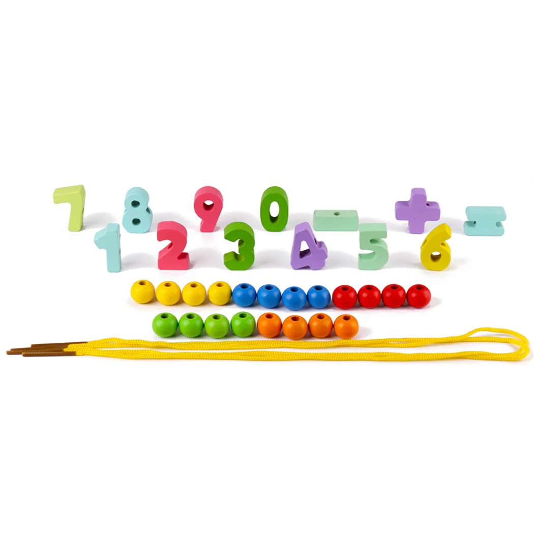 75 шт. Детские Бусы игрушки цифры шнуровка бусины развивающие игрушки Детские деревянные игрушки с нитью