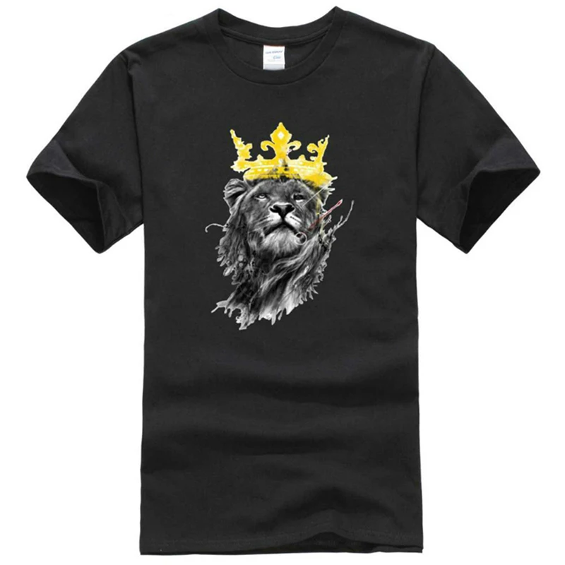 

Men's Lastest 2018 New Style Fashion Short Sleeve King of Lion Printed T-shirt Funny Tee Shirt Hipster O-neck Cool Tops