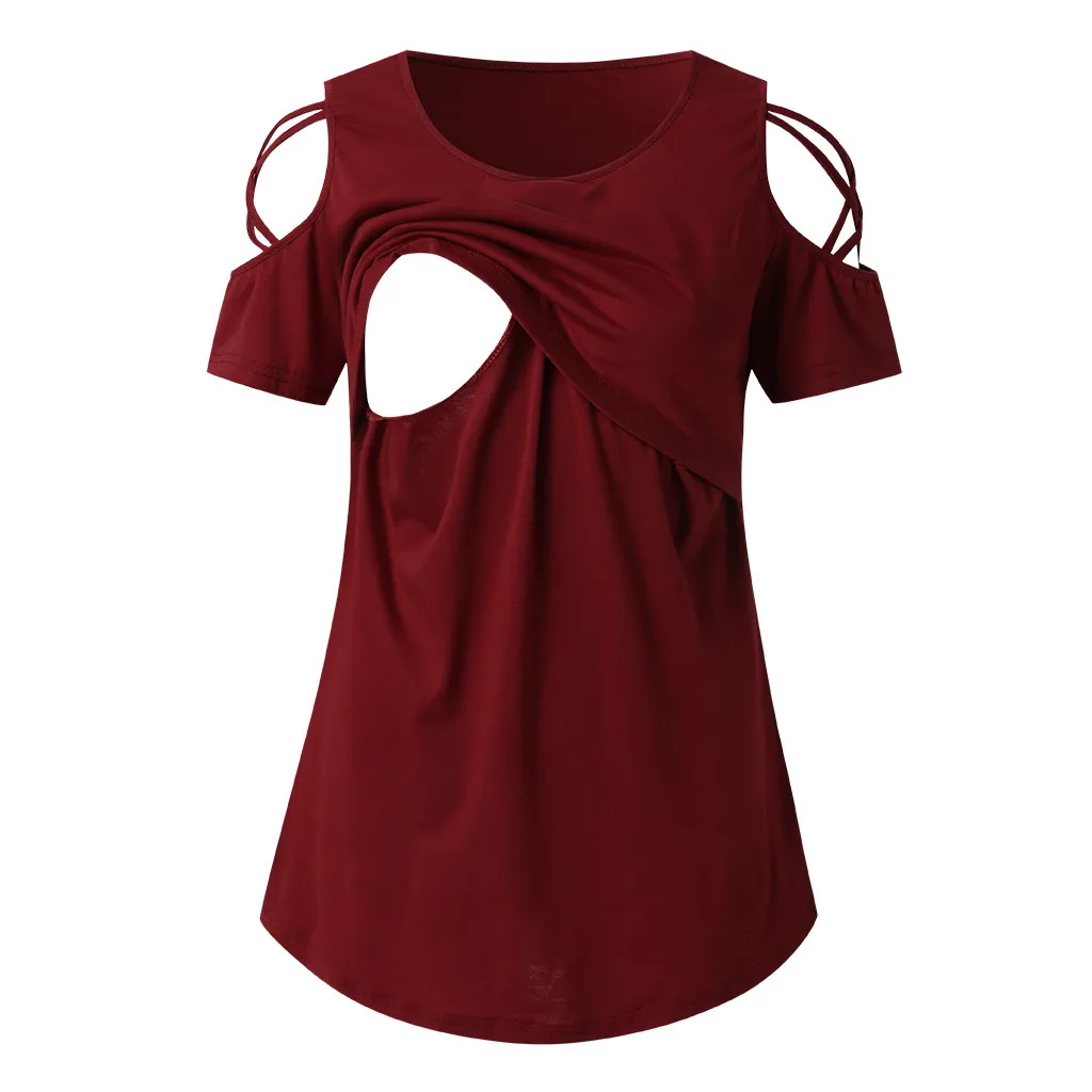 Одежда для беременных женщин грудного вскармливания топы для кормящих женщин сексуальные с коротким рукавом на бретелях с открытыми плечами футболки для женщин Лето Новинка - Цвет: Red
