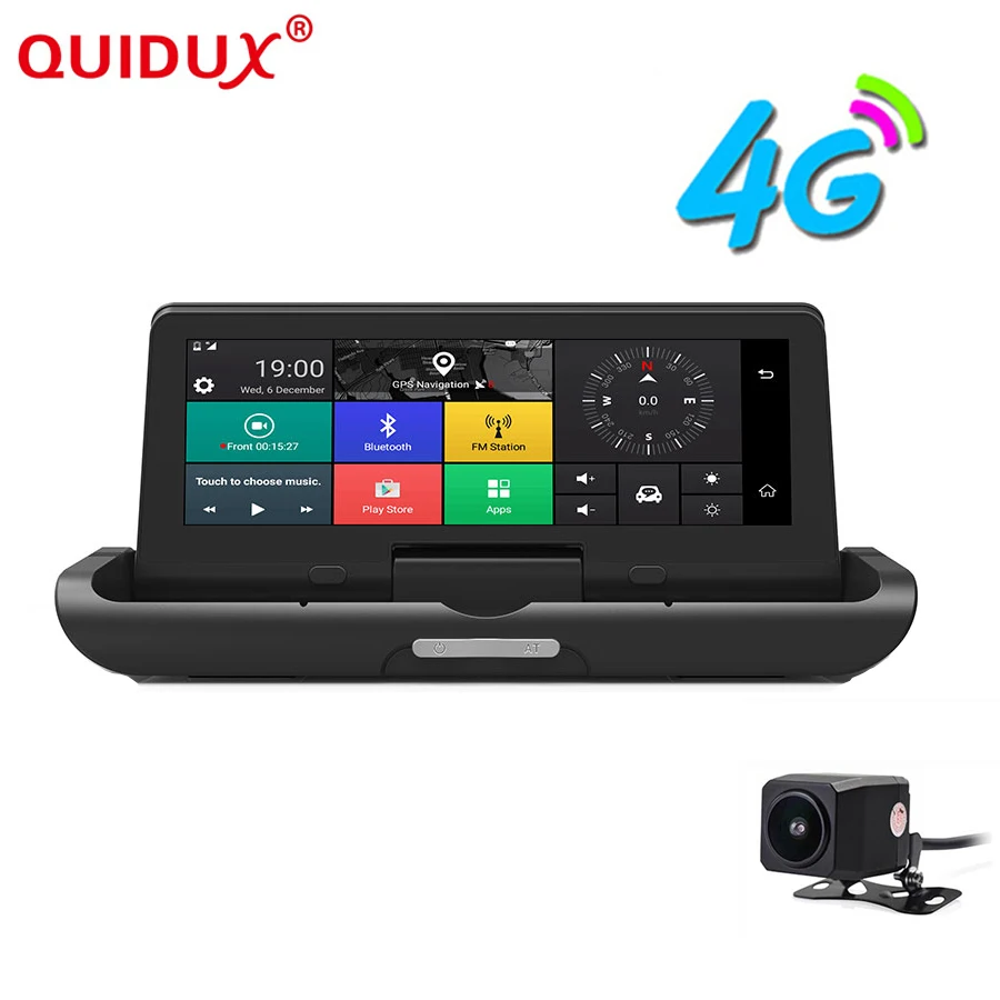 

QUIDUX 8'' Android 5.1 Full HD 1080P 4G Car DVR GPS Navigation ADAS Video Camera Recorder Dual Lens Car detector Remote Monitor