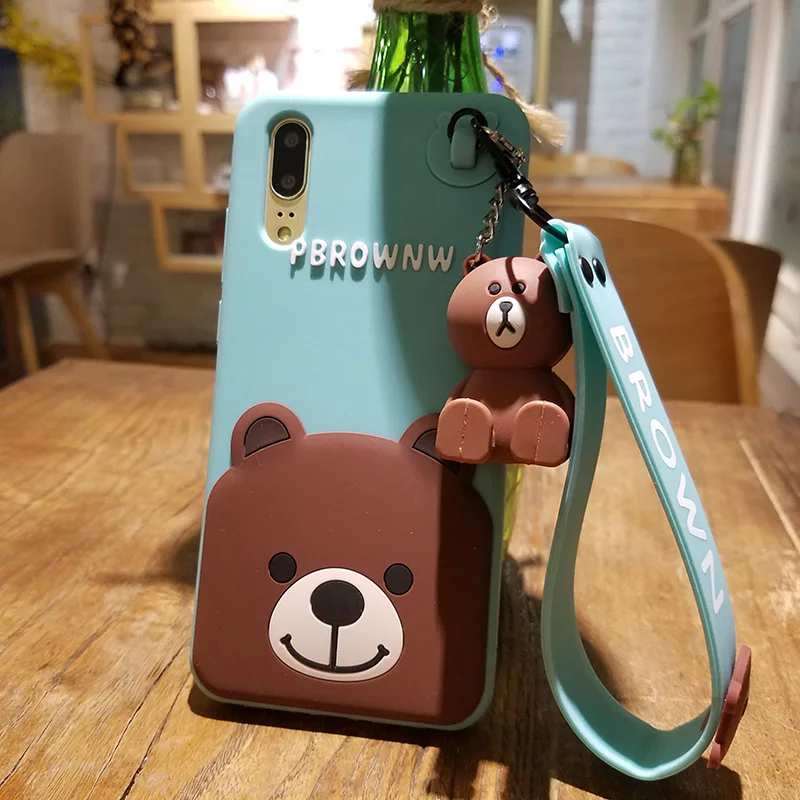 

For huawei P20 cartoon Case, Korea Kawaii Forest animals bear cover for huawei P20 pro / P20 lite (nove 3E ) phone case +strap