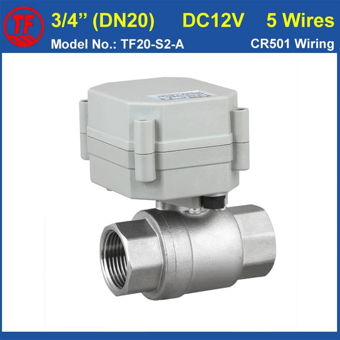 

TF20-S-A DC12V 5 Wires 2 Way 3/4'' Stainless Steel Electric Shut Off Valve With Signal Feedback DN20 Full Port On/Off 5 Sec CE
