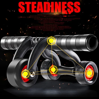 

4 Wheels Power Wheel Triple Abdominal Roller Workout Fitness Machine Gym Knee Pad