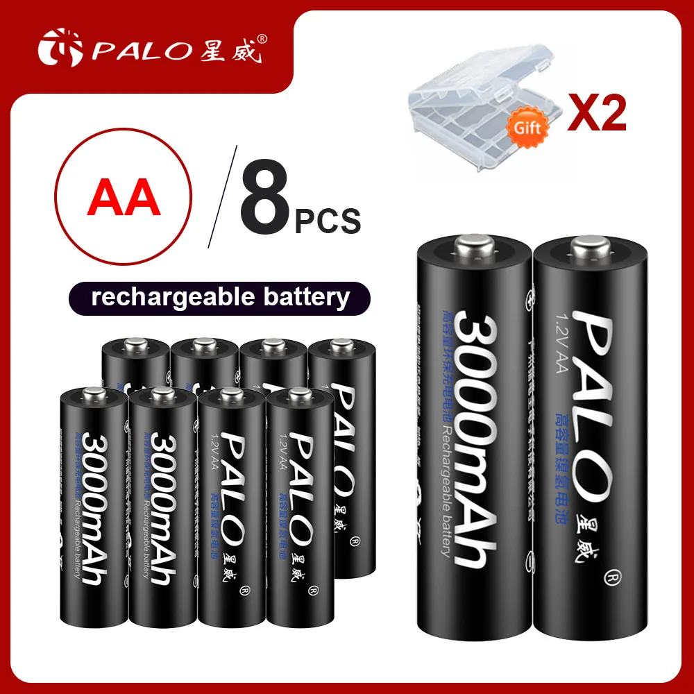 PALO 4 шт. AA батареи, перезаряжаемые батареи 1,2 V AA 3000mAh Ni-MH Предварительно заряженный аккумулятор 2A батареи для камеры игрушки - Цвет: 8pcs AA