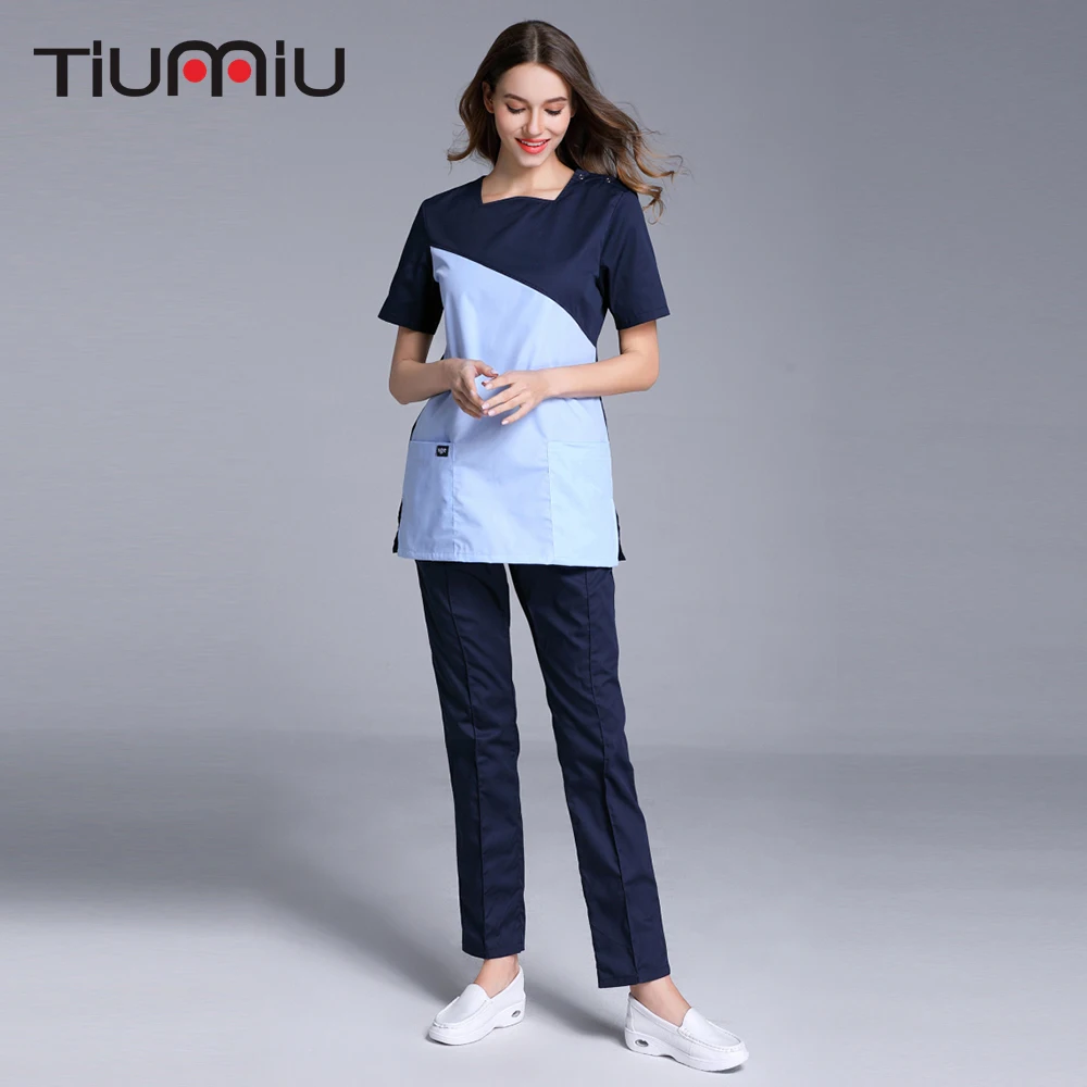 

High Quality Nurses Doctors Uniforms Patchwork Surgical Medical Scrub Set Hospital Beauty Workwear Uniform Jacket+Pants Clothing