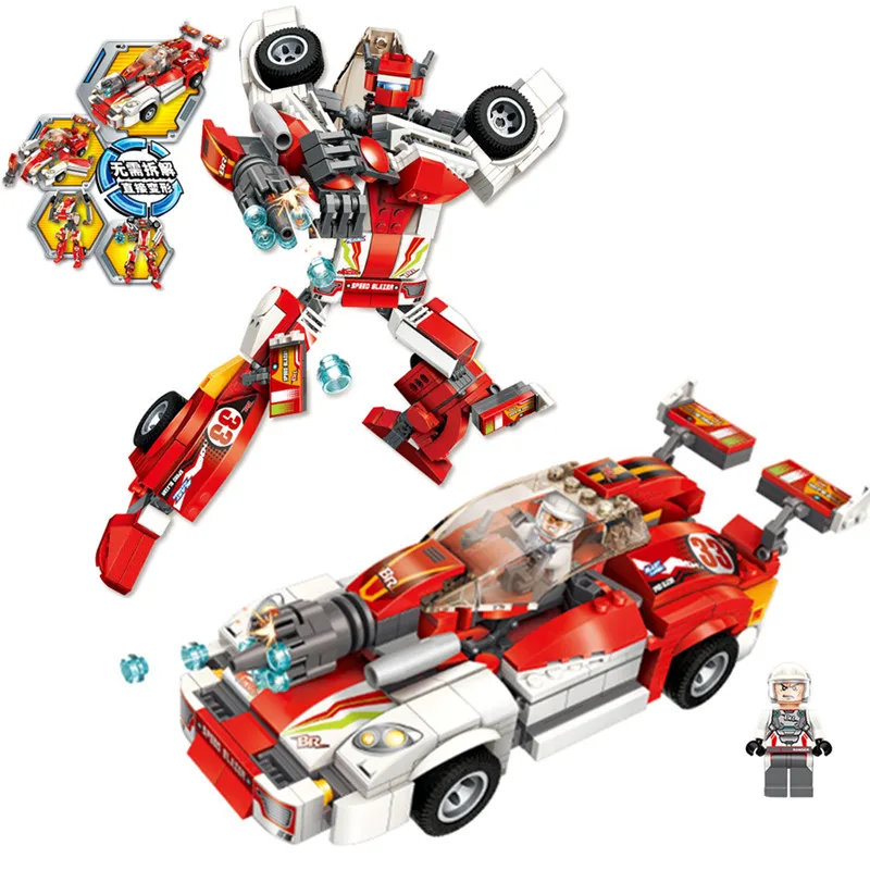 

2019 Deformation Car Building Bricks Compatible Model Kids Educational Transform Blocks Robot Toys For Children with 2 Figures