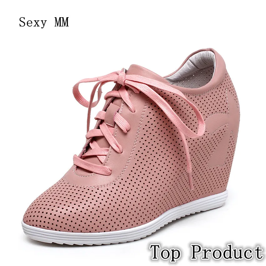 

Genuine Leather Wedges Walking Shoes Women Flats Loafers Wedge Casual Height Increasing Flat Shoes Plus Size 34-39