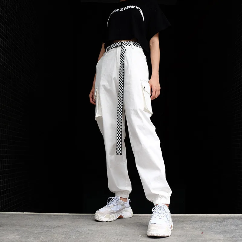 

Hip Hop Cargo Pants Spring Summer Solid Overalls Women's High Waist Loose Multi-pocket Woven Small Feet Casual Trousers jd015