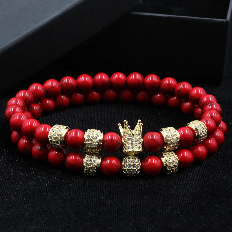Norooni 2018 2pcs/set Uxury Fashion Crown Charm Bracelet Natural Stone For Women And Mens Pulseras Masculina Gifts Gift