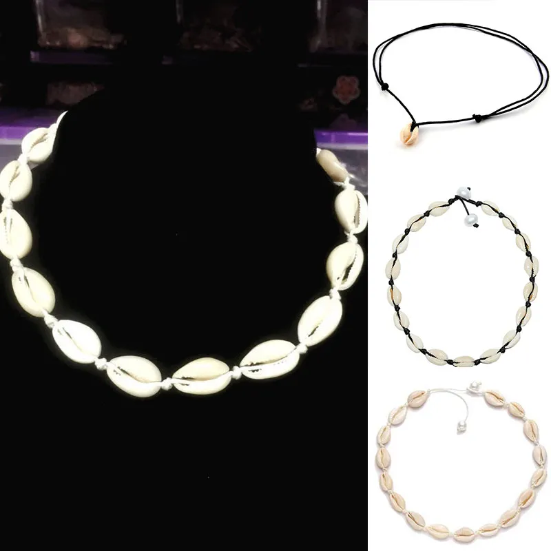 

Adjustable Shell Rope Graceful 2019 New Arrival Black Necklace Sets Unique Knit 1PC Pearl White Alloy Handmade