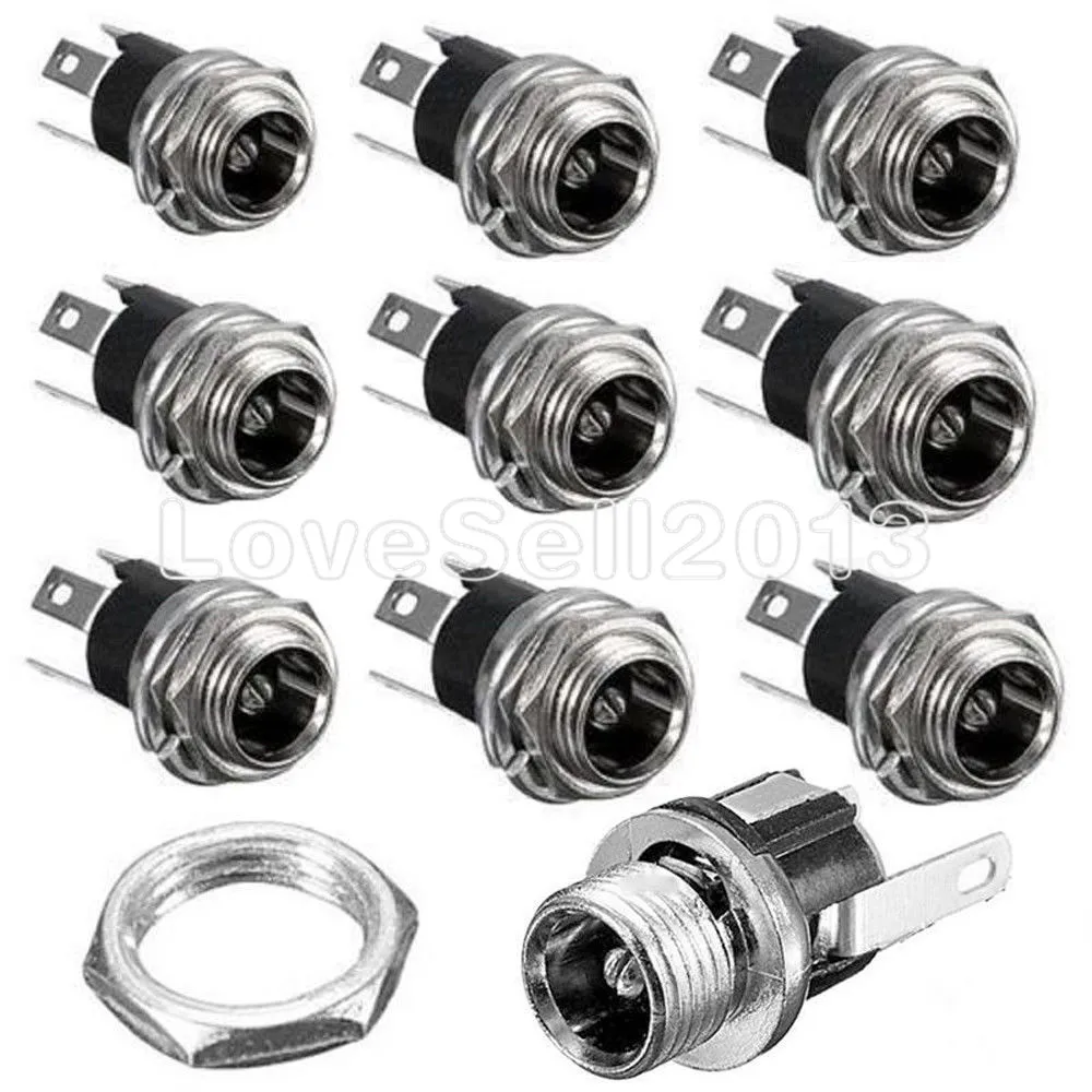 

10Pcs 5.5 x 2.1mm DC Power Supply Jack Socket Female Panel Mount 3-Pin Electrical Socket Connector