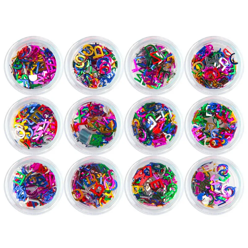 

12Pcs Colorhul Letter Note Design Glitter Laser Nail Art Decorations Manicure Sequins for DIY Nails Salon Accessoires