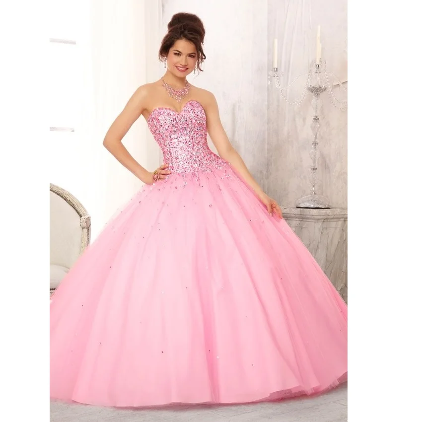 

2019 Latest Design Ball Gown Quinceanera Dresses Pink Off-Shoulder Dress 15 Years Sweetheart Beaded Bodice Sweet 16 Dresses
