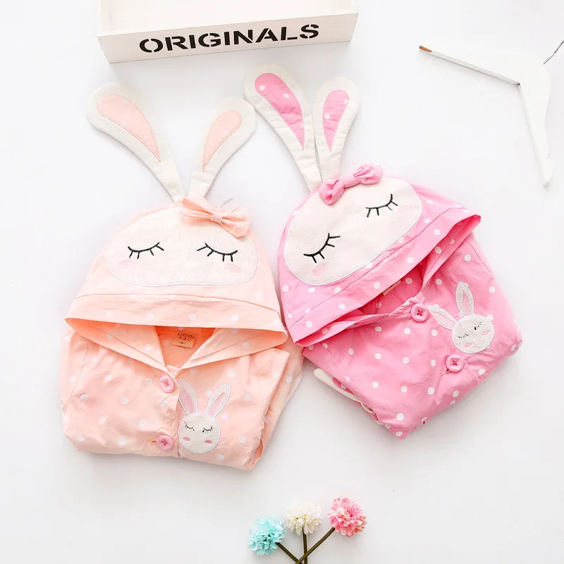 16 Bibihou Baby Girls Jacket Clothes 2017 Spring Cotton Sweet Newborn Bow Cartoon Rabbit Hooded Windbreaker For Jackets & Coats