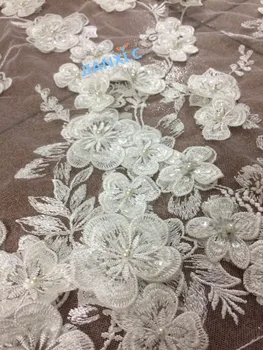 

nice looking 3d flower David-103014 Embroidered lace fabric beautiful Nigerian french lace fabric with sequins