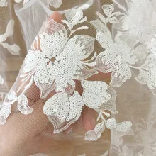 1 ярд блесток свадебный Тюль кружевная ткань в офф белый розовый кутюр платье ткань аксессуары ремесло аксессуары свадебное платье