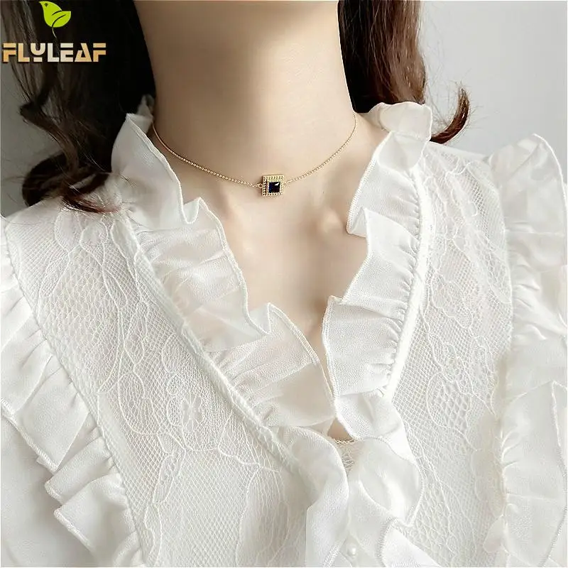 

100% 925 Sterling Silver Jewelry Choker Geometric Square Cubic Zirconia Bead Chain Necklace Flyleaf Fashion Short Necklace Women