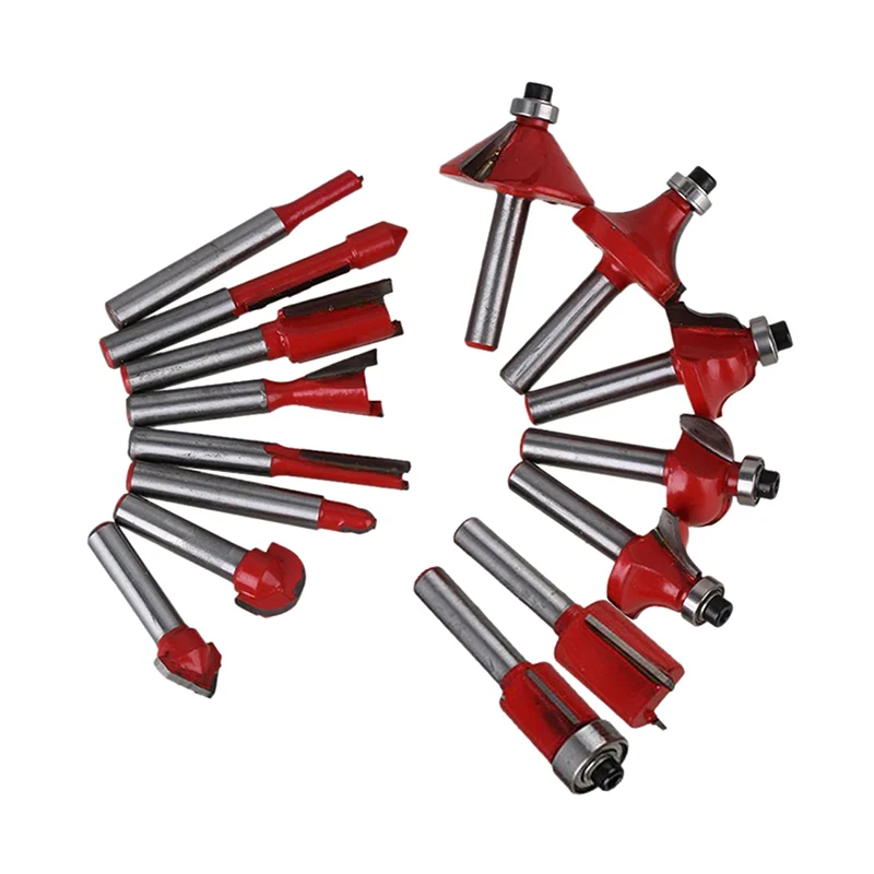 

15 Pcs Router Bit Set Shank Tungsten Carbide Rotary Tool With Wood Case Box PAK55