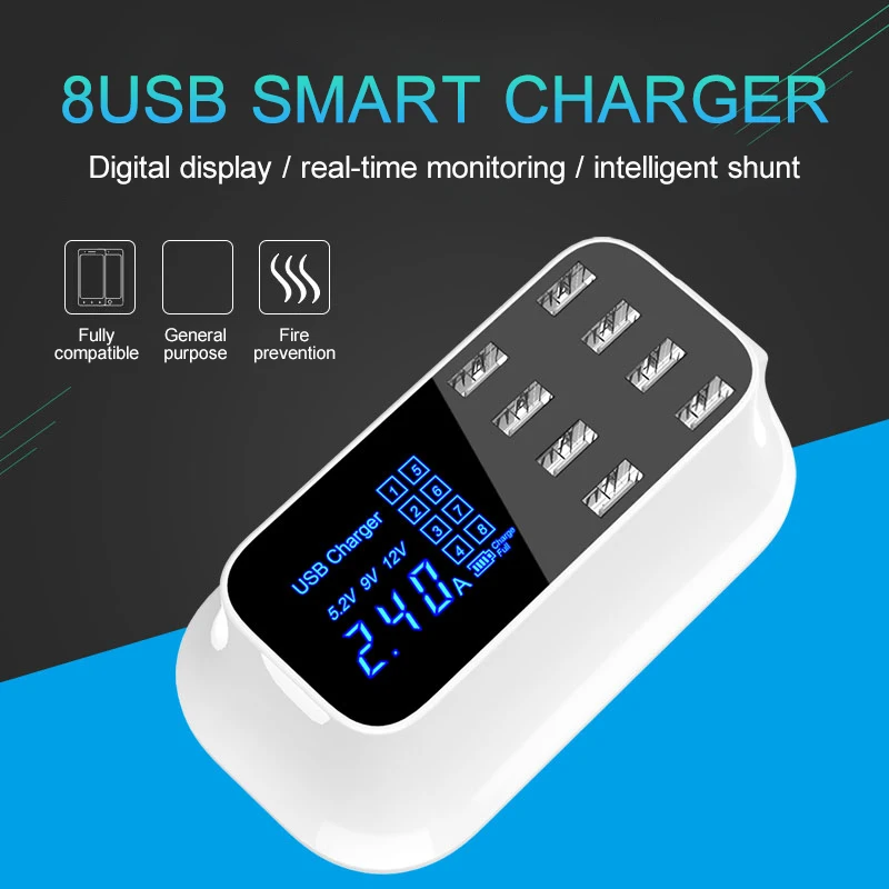 8 ميناء الذكية USB مهايئ شاحن محطة Hub Led عرض المحمول هاتف لوحي الجدار شاحن العالمي سطح المكتب الطاقة المقبس الاتحاد الأوروبي الاتحاد الافريقي