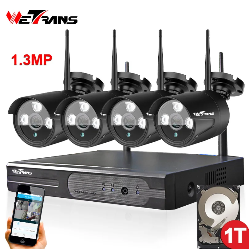 

4 Camera Wireless Security System with DVR P2P HD 960P 20m Night Vision Waterproof Outdoor Wifi Camera NVR kit 4CH