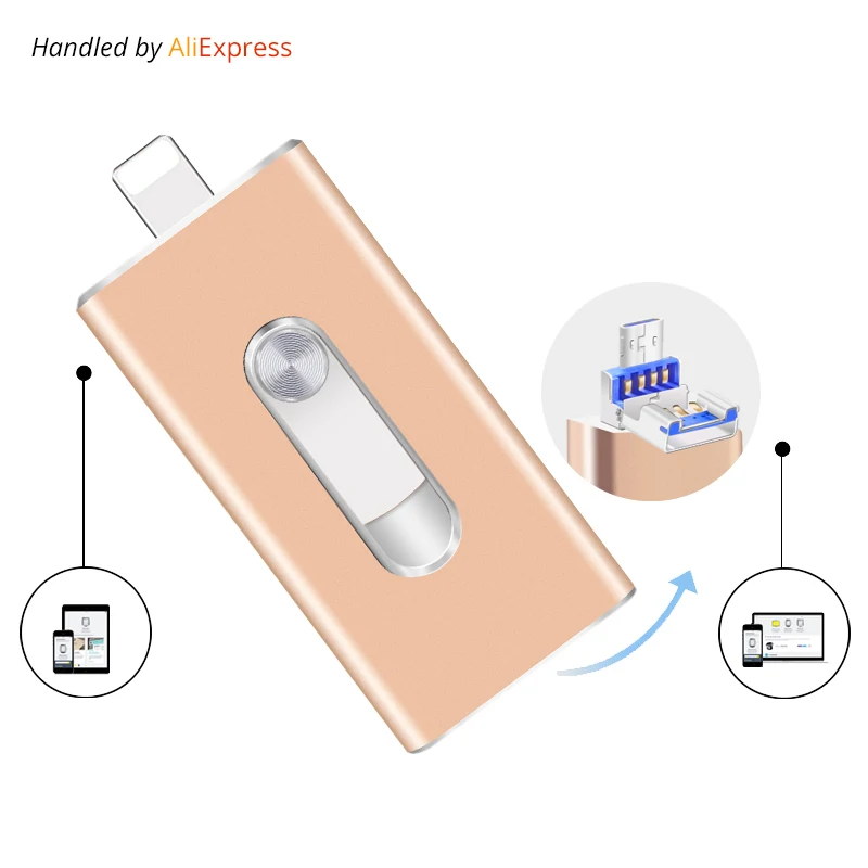 Usb флэш накопитель 3.0 OTG для iPhone 5/5S/5C/6/6 S Plus/7/ ipad/Android флешки usb stick mini flash металла 64 ГБ