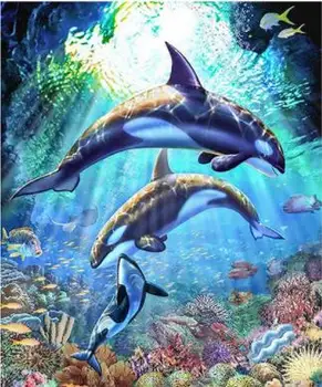 

5d diy diamond painting dolphins Cross Stitch Diamond embroidery landscape European Home Decor Children's gifts