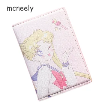 

5 Styles Fashion Cute Cartoon Passport Cover Women PU Leather Travel Sailor-Moon Passport Holder Case Card ID Holders 14*10cm