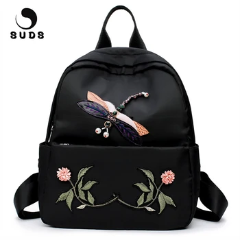 

SUDS Brand Backpack Women Oxford Rhinestones Shoulder Bag Female Handmade Embroidery Small Backpack School Bag For Teenage Girls