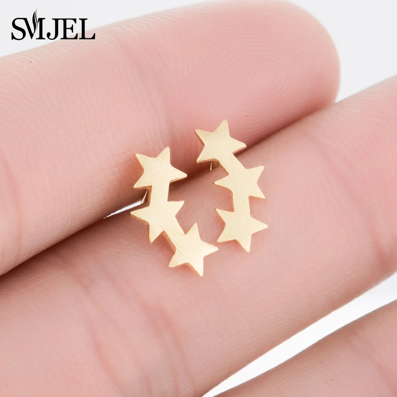 

SMJEL Fashion Jewelry Three Linked Star Earring Men Teens Stud Earrings for Women Tiny Star Ear Pendients Party Gifts brincos