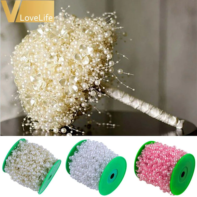 

10M Fishing Line ABS Pearls Chain Pearl Beads Garland Wedding Party Decor Cloth Hair Accessories white pink ivory