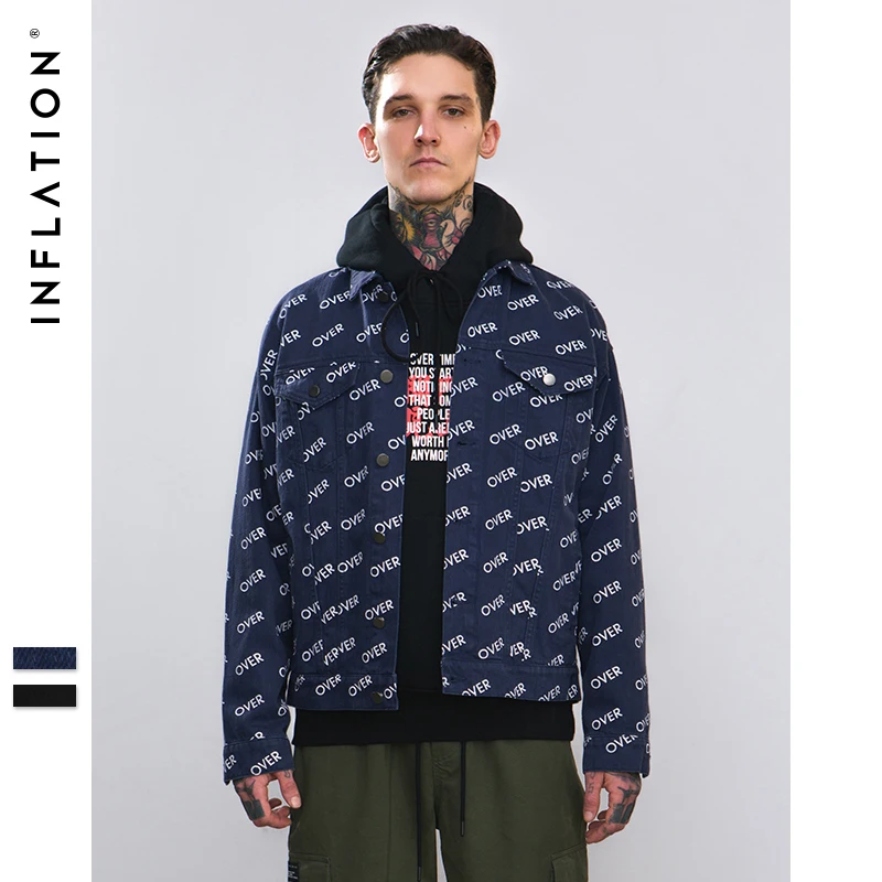 INFLATION 2018 Autumn Letter Printing Denim Jackets Men Hip Hop Clothing long sleeve Mens Streetwear Swag Jeans Jackets 8751W INFLATION 2018 Autumn Letter Printing Denim Jackets Men Hip Hop Clothing long sleeve Mens Streetwear Swag Jeans Jackets 8751W