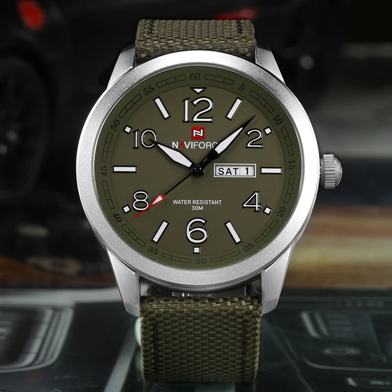 Billige Luxus Marke NAVIFORCE Outdoor Sport Männer Uhr Armee Grün Militärischen Herren Quarz Armbanduhr Woche Display Mode Business Uhr