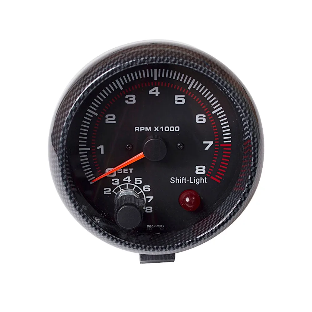 

DRAGON GAUGE 3.75 Inch 95mm Tachometer for Single Color LED Meter 3 3/4" 12V Car Gauge [Carbon Fiber Style] TAC 0-8000 RPM