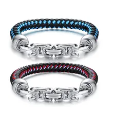 Мужской кожаный трикотажный красный синий браслет