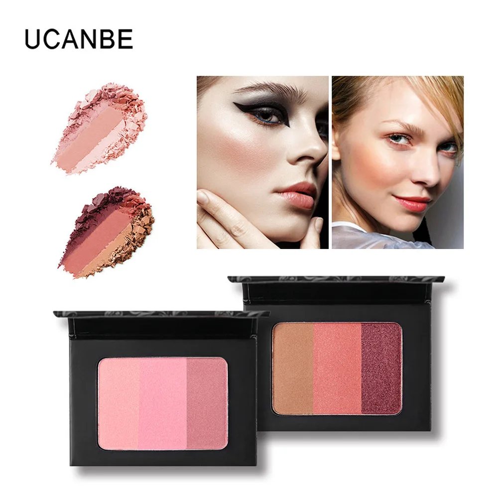 

UCANBE 3 Color Baked Blush Palette Face Cheek Mineral Blusher Pressed Powder Long Lasting Natural Facial Contour MakeUp Cosmetic